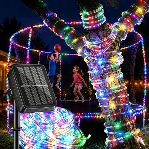 LairtPOW Solar Rope Lights Outdoor, 39FT 100 LED Solar Trampoline Lights with 8 Modes, IP67 Waterproof Color Changing LED Rope Lights for Trampoline Backyard Patio Tree Christmas Decor, Multicolor - color: Multicolor, size: 100 LED