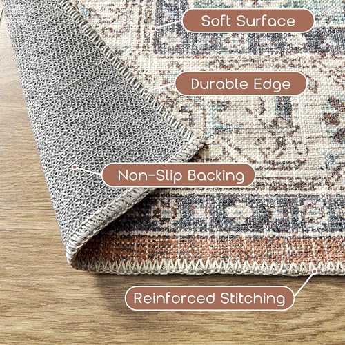 Washable Entryway Rugs Indoor,3x5 Area Rug Non Slip Bohemian Vintage Throw Rugs Thin Front Door Mat Entrance Doormat,Terracotta Rust Burnt Orange and Turquoise - color: Terracotta Turquoise, size: 3' x 5' (Rectangular)