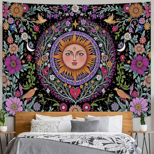 Kanuyee Mystical Sun Face Wall Tapestry, Bohemian Nature Tapestries for Room Decor, Artistic Tapestry 80"x60" - color: Orange Purple, size: 80"L x 60"W