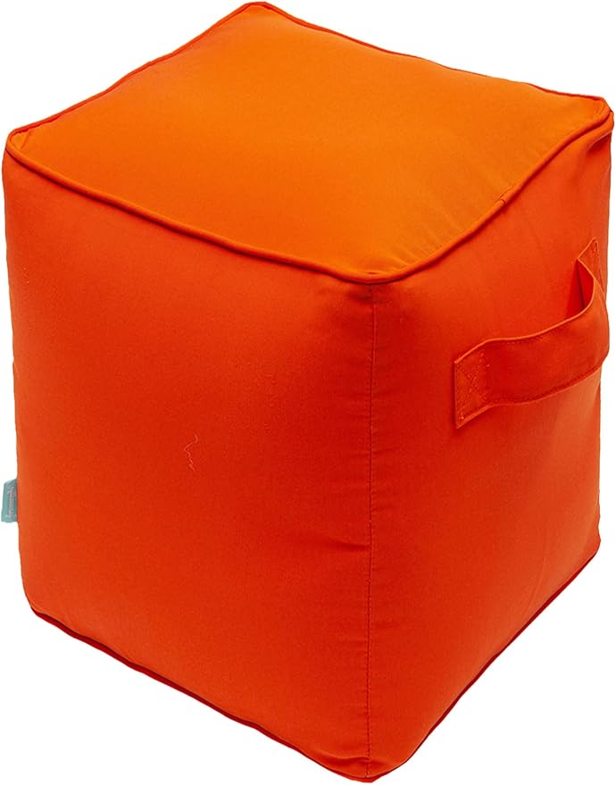 QILLOWAY Indoor/Outdoor Inflatable Stool, Ottoman Pouf Cube 16",All Weather Foot Rest for Camping or Home (Orange)