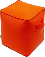 QILLOWAY Indoor/Outdoor Inflatable Stool, Ottoman Pouf Cube 16",All Weather Foot Rest for Camping or Home (Orange)