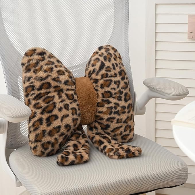 2Pcs Leopard Print Bow Throw Pillow Furry Bow Plush Pillows Cute Flower Plush Pillow Cheetah Home Decor Stuffed Bow Lumbar Pillow for Bed Couch Living Room Decor (Brown, 16in Bowknot)