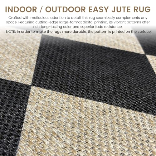 Washable Checkered Easy Jute Rug 3x5, Black Checkerboard Boho Geometric Outdoor Indoor Patio Small Rugs, Woven Non Slip Thin Neutral Carpet Door Mat for Bedroom Entryway Front Door Farmhouse - color: Checkerboard -3 Nature Black, size: 3' x 5'