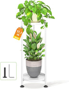 LASZOLA 2 Tier White Plant Stand Indoor for Large Tall Heavy Duty Flower Planter, Metal Vertical Multi Level Rack for Narrow Floor Corner, Sturdy Round Holder Organizer, Modern, Mid Century, Farmhouse