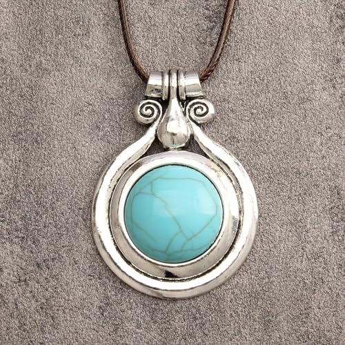 Leather Necklace for Women Long Boho Pendant Hippie Choker Necklace Bohemian Layered Leather Rope Wooden Jewelry Gifts - style: Leather Turquoise Necklace