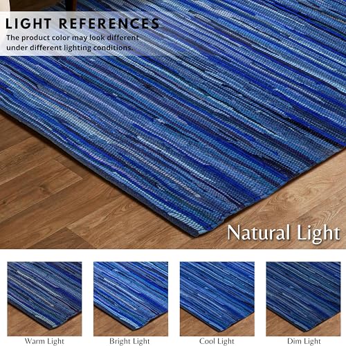 Ramanta Home 100% Cotton Hand Woven Tonal Chindi Rag Rug 3'x5' - Navy, Recycled Reversible Rugs, Boho Rustic Farmhouse Rugs for Living Room, Dinning Room, Kitchen Floor Mats - 36"x60" - color: Navy, size: 3 x 5 feet