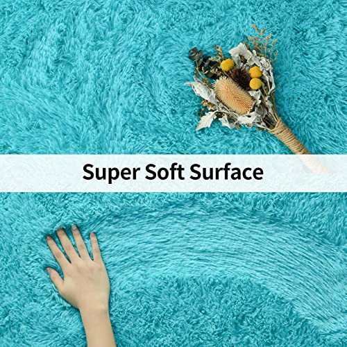 Merelax Modern Soft Fluffy Small Shaggy Rug for Bedroom Livingroom Dorm Kids Room Indoor Home Decorative, Non-Slip Plush Furry Fur Area Rugs Comfy Nursery Accent Floor Carpet 2x3 Feet, Teal - color: Teal, size: 2' x 3' (Rectangular)