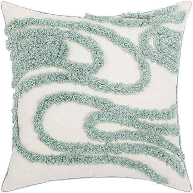 vctops Boho Decorative Throw Pillow Cover Cotton Tufted Woven Cushion Cover for Couch Sofa Bed (Green A,18"x18")