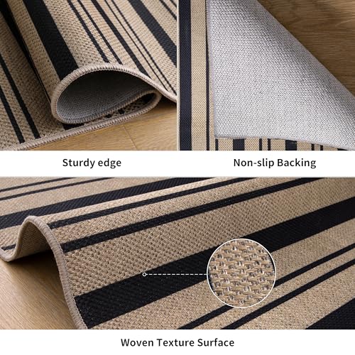 Tangsoo Modern Easy Jute Rug 2x4 Rug for Entryway,Washable Thin Stripe Outdoor Door Mat,Non-Slip Indoor Floor Carpet Farmhouse Small Throw Mat for Kitchen Hallway Bedroom Front Porch Entrance - color: Black Stripe-1, size: 2x4ft