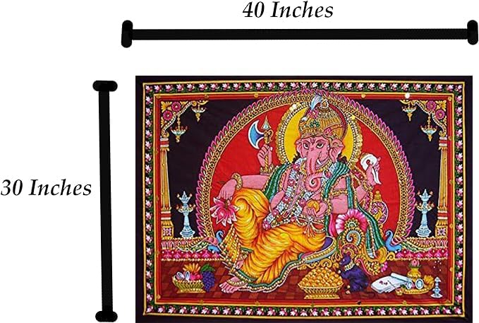 Rastogi Handicrafts Cotton Wall Hanging Indian 40" X 30" Poster Size (SITTING GANESH-G) - color: SITTING GANESH-G