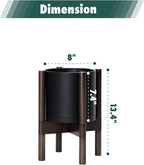 D'vine Dev Planter Pot with Stand - 8 Inch Plastic Cylinder Flower Pot with Wood Planter Holder for Indoor, Matte Black Pot + Walnut Color Stand, 55-C-I-2