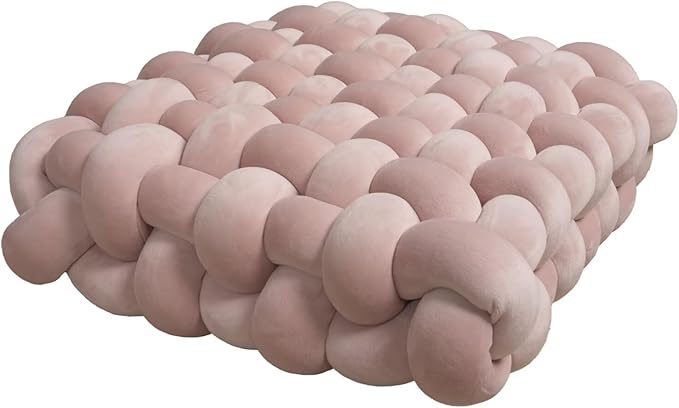 Knot Pillow Meditation Cushion Large Floor Cushions Sitting Funky Throw Pillows Chair Pillows Soft Pad Square Knotted Seat Cushions Home Decoration Living Room Bedroom Sofa Couch Light Pink