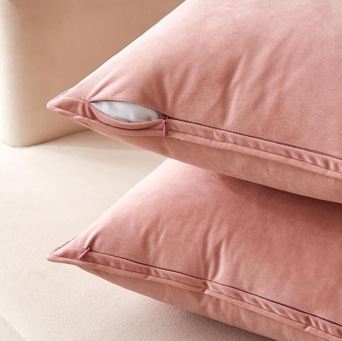 MIULEE Dark Pink Velvet Throw Pillow Covers 18x18 Soft Decorative Solid Square Cushion Cases Pack of 2 Modern Luxury Home Decor for Couch, Sofa, Bedroom