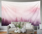 EMMTEEY Foggy Forest in the Pink Mist at Sunup - Pink Aesthetic Tapestry 92.5x70.9
