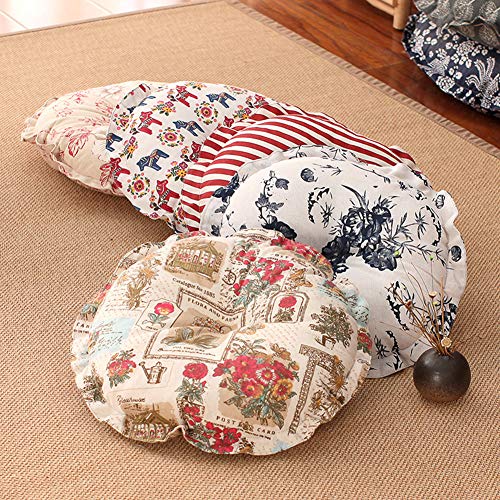 vctops Boho Soft Round Floor Pillow Cushion with Ruffles, Cotton Linen Print Chair Pad Tatami for Meditation, Yoga, Living Room, Balcony (Coffee,16"x16"x4") - color: Coffee, size: 16"x16"x4"/43x43x10cm