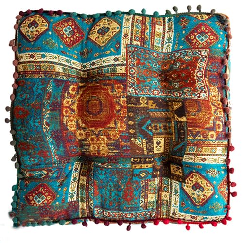 ELEFOCUS Blue Bohemian Seat Cushion,Indoor Boho Chair Cushions for Dining Chairs，Square Chair Pad，Decorative Seat Cushions for Kitchen Chairs(Blue Square B 16X16) - color: Blue Square B 16x16