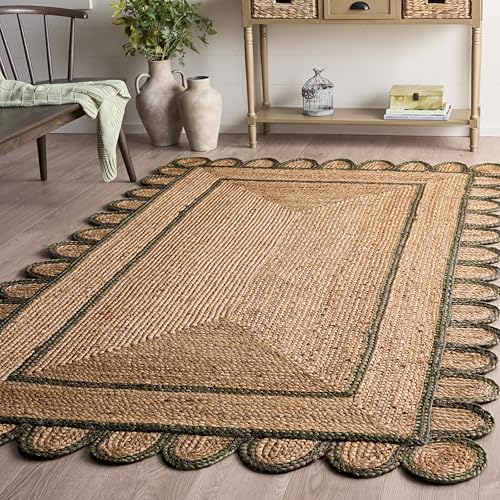 SAFAVIEH Area Rug 4x6 - Natural Fiber Collection - Natural & Olive, Handmade Jute, Ideal for Living Room, Bedroom, Dining Space (NFB125X) - color: Natural/Olive, size: 4' x 6' (Rectangular)