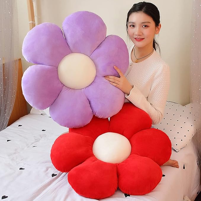 lannery Flower Plush Throw Pillows, Flower Floor Pillow Seating Cushion Toy for Reading, Room, Watching TV (25.6", red)