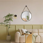 POZINO Round Mirror, Rope Hanging Mirror, 15 Inch Farmhouse Circle Wall Mirror for Bathroom Bedroom Living Room Entryway Home Decor, Grey