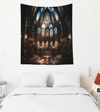 EMMTEEY Gothic Cathedral Wall Tapestry 50X60 Inch - Vintage Interior Home Decor Medieval Fantasy Backdrop for Bedroom Dorm