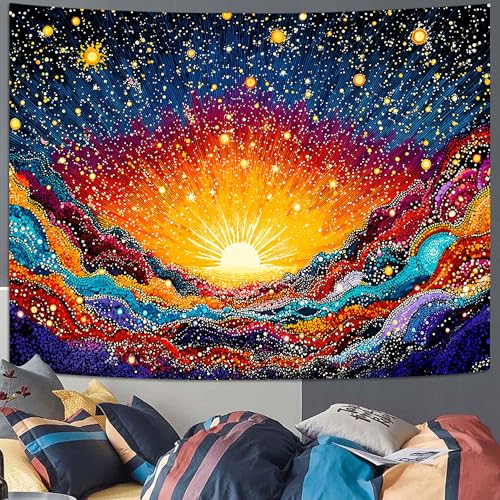 Spenlife Abstract Cosmic Sunrise Mountains Wall Tapestry, Trippy Galaxy Landscape Tapestries for Bedroom Decor, Artistic Tapestry 80x60 Inch - color: Blue Orange, size: 80"L x 60"W