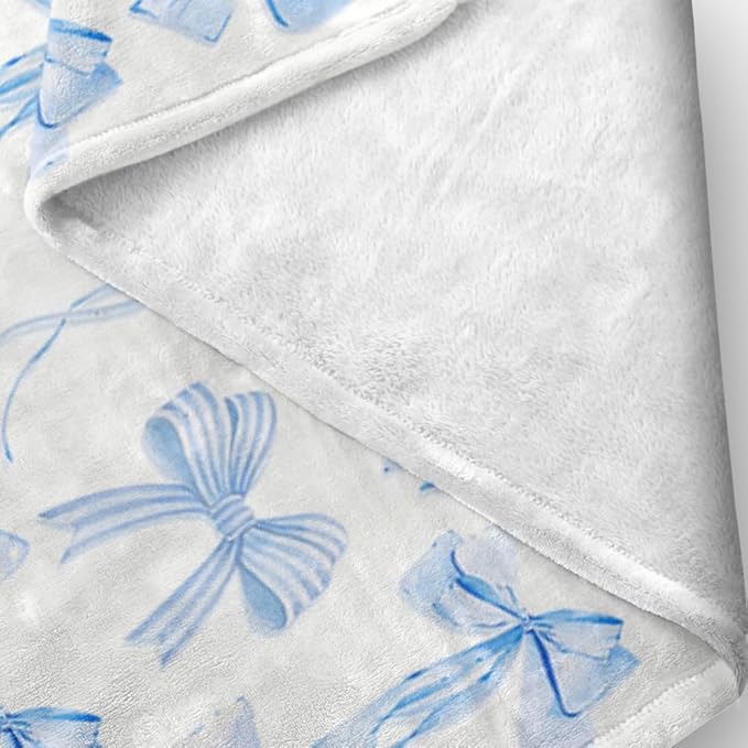 Blue Bows Blankets Preppy Coquette Room Decor Electric Blanket Girls Bedroom Decor Trendy Bow Throw Blanket Coquette Girly Blanket Gifts for Women Teens Soft Flannel Lightweight 30"x40"