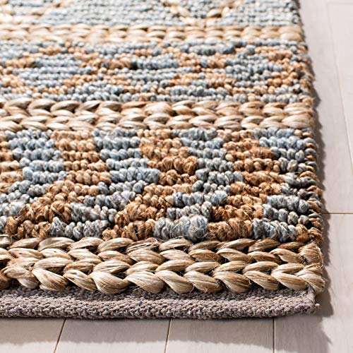 SAFAVIEH Natural Fiber Collection Area Rug - 6' x 9', Natural & Blue, Handmade Boho Moroccan Trellis Jute, Ideal for High Traffic Areas in Living Room, Bedroom (NF955N) - size: 6' x 9' (Rectangular)