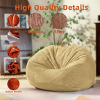 Stuffed Animal Storage Bean Bag Chair Cover (No Filler), Large Toy Storage Organizer & Comfy Kids Sofa Chair for Playroom, Teens Adults Toddler,Corduroy (Khaki, Cover Only)