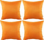 Thmyo 4-Pack 100% Cotton Comfortable Solid Decorative Throw Pillow Case Square Cushion Cover Pillowcase Sublimation Blank Halloween DIY Throw Pillow Covers for Sofa Bed(16x16 inch/40x40cm,Fall Orange)