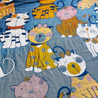 MEJU Kitty Cat Kids Child Girls Muslin Blanket Throw Reversible Cover for Bed Sofa Couch, 100% Combed Cotton 4 Layer Soft Warm Cartoon Throw Blanket Bed Cover Quilt Sheet Cats Blue F/Q 80 in x 90 in - color: Cats Blue, size: F/Q 80 in x 90 in