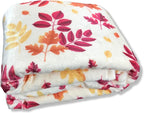 Fall Throw Blanket: Colorful Autumn Leaves, Burgundy Red Burnt Orange Yellow Print on Soft Fleece for Sofa Bed Couch Chair or Dorm