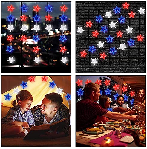 Couah 2 Pack 80 LED Red White and Blue Lights Battery Operated 20 FT 4th of July Patriotic Fairy Lights Indoor Outdoor Camping Party Patriotic Memorial Day Independence 4th of July Decorations - size: 20FT