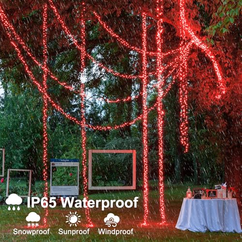 100FT 300 LED Christmas Lights Outdoor, Plug in String Lights for Outside Waterproof with 8 Modes, Connectable Green Wire Fairy Twinkle Lights for Indoor Patio Garden Xmas Holiday Decorations, Red - color: Red, size: 100FT 300 LED