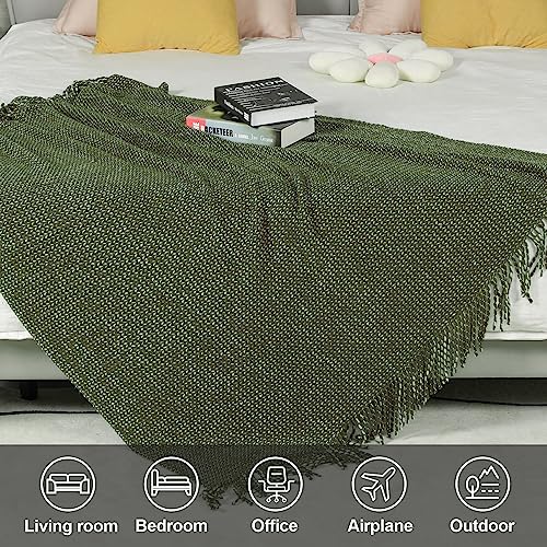 Blagic Knitted Throw Blanket for Couch, Soft Farmhouse Throw Blanket with Tassels,Home Decorative Lightweight Blankets,Spring Throws for Bed/Chair/Sofa,Wheat Textured (Green & White,50" W x 60" L) - color: Green & White, size: 50 × 60 in
