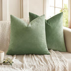 MIULEE Velvet Throw Pillow Covers 16x16 Inch, Pack of 2 - Sage Green, Soft Solid Decorative Pillow Covers Cushion Cases Modern Luxury Home Decor for Spring Couch Sofa Bedroom Livingroom
