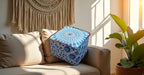 CRAFT KALA Indian Square Patchwork Traditional Pouf Cover Indian Living Room Poufs Decorative Designer Pom Pom Ottoman Cover Home Living Footstool Cover Ottoman Decor 22X22X14 inches, Sky Blue Mirchi