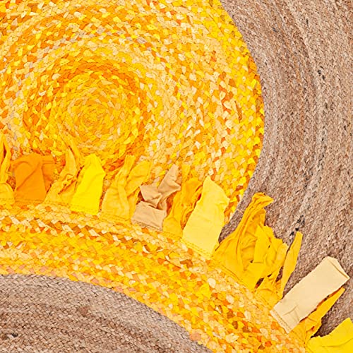 SAFAVIEH Cape Cod Collection 3' Round Gold / Natural CAP701D Handmade Boho Fringe Jute & Cotton Area Rug - color: Gold/Natural, size: 3' (Round)