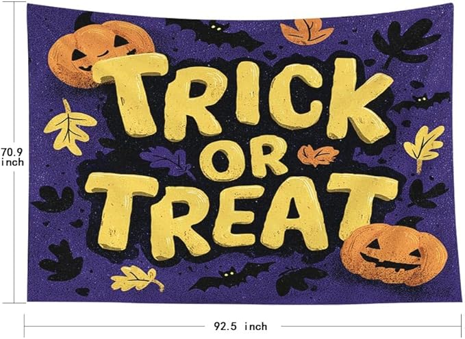 EMMTEEY Halloween Wall Tapestry Trick or Treat Ceiling Tapestry 92.5X70.9 Huge Wall Art for Bedroom Living Room Fall Backdrop
