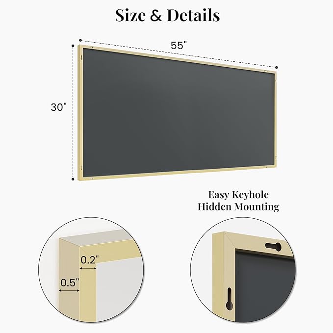 55"x30" Gold Bathroom Mirror for Vanity, Metal Framed Large Wall Mirror, Oversized Horizontal/Vertical Rectangular Mirror Over Sink, Modern Luxe Decor