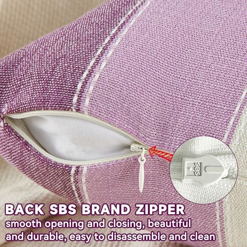 AmHoo Pack of 2 Farmhouse Stripe Check Throw Pillow Covers Set Case Cotton Linen Decorative Pillowcases Cushion Cover for Couch Bench Sofa 18x18 Inch Purple - color: Purple, size: 18" x 18" (Pack of 2)