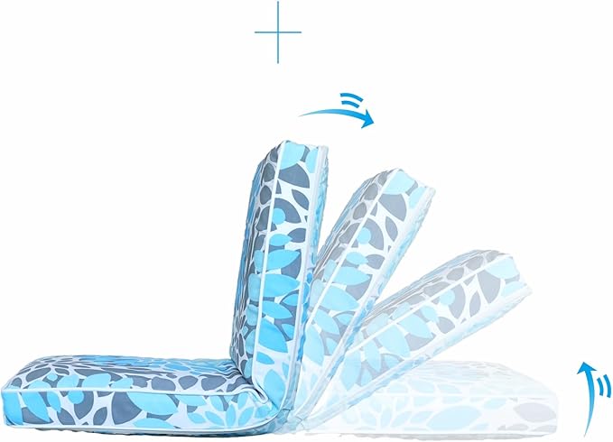JMGBird Floor Chair with Back Support - Adjustable 5-Position Gaming Chair, Waterproof Light Blue Floral Print, Indoor Outdoor Meditation Cushion