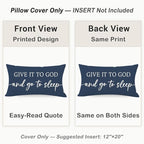 Decorative Throw Pillow Covers 12x20 Inch Set of 2 – Blue Christian Lumbar Pillowcase – Give It to God and Go to Sleep/Relax God’s Got This – Faith Bedroom Bed Decor