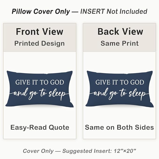 Decorative Throw Pillow Covers 12x20 Inch Set of 2 – Blue Christian Lumbar Pillowcase – Give It to God and Go to Sleep/Relax God’s Got This – Faith Bedroom Bed Decor