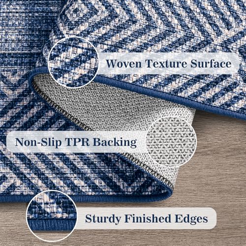 Easy Jute Rug 5x7 Outdoor Patio Rug with Border, Washable Rugs for Living Room, Farmhouse Non Slip Area Rugs with Rubber Backing Indoor Outdoor, Non Shedding Carpet for Bedroom, Courtyard, Blue - color: Blue, size: 5'x7'