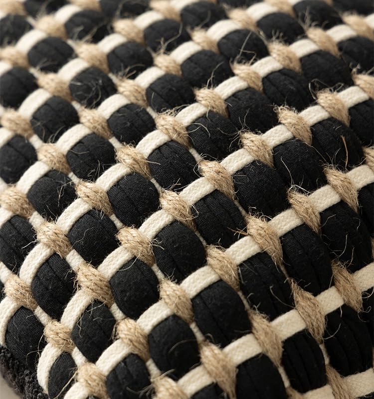 MOCOFO 100% Handmade Woven Checkerboard Pillow Cover with Fringe, Wabi Sabi French Vintage Luxury Cushion Case, Chunky Cotton & Hemp Rope Plaid Accent Pillow for Couch (Cover Only) (Checkered, 18x18) - color: Checkered, size: 18" x 18" (Pack of 1)