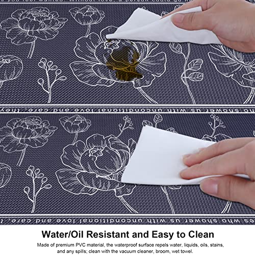 ROTTOGOON Kitchen Floor Mat Set of 2, Cushioned Anti Fatigue Kitchen Mat 17"x47"+17"x29", Non-Slip Waterproof Kitchen Rug, Premium PVC Comfort Kitchen Mats and Rugs for Kitchen, Office, Home, Laundry - color: Navy Blue, size: 17"x47"+17"x29"