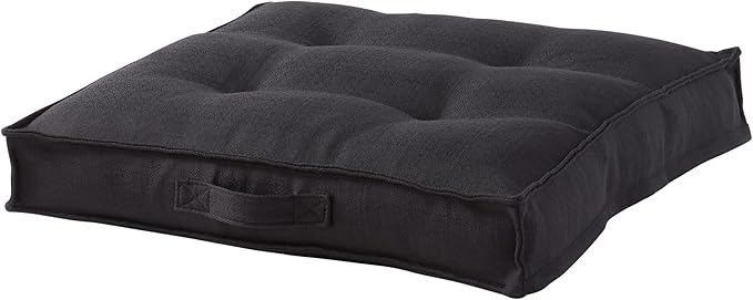Square Tufted Floor Pillow with Removable Cover, Black, Large (40")