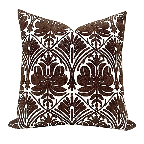 Slow Cow Embroidery Decorative Throw Pillow Cover Brown Invisible Zipper Cushion Cover 18x18 Inches - color: Brown Rose, size: 18" x 18" (Pack of 1)