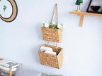 YAHUAN Woven Water Hyacinth Hanging Basket 2-Tiered Storage Baskets Hanging Organizer Hanging Wall Basket for Home,Pantry,Garden, Office Organization (Water Hyacinth)