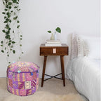 Aakriti Gallery Indian Pouf Footstool Ethnic Embroidered Pouf Cover, Indian Cotton Round Pouffe Ottoman Pouf Cover Pillow Ethnic Decor Art - Cover Only (Purple, 18x13)